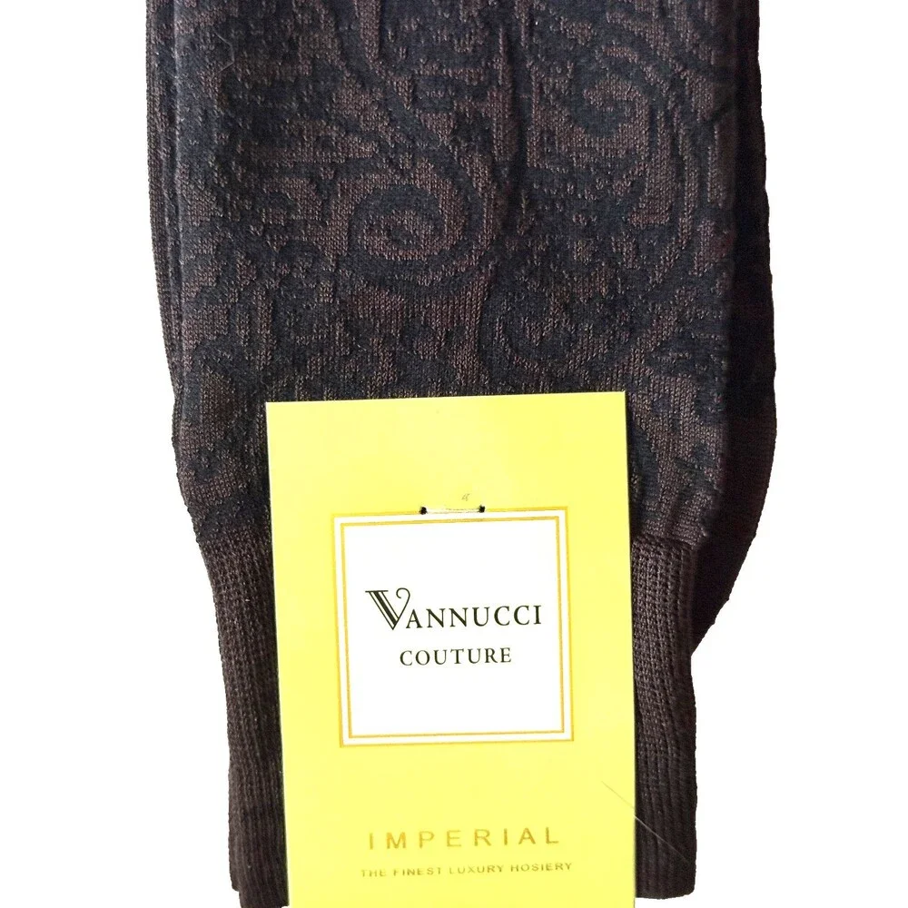 Vannucci Designer Paisley Mens Dress Socks Sz 10-13 Black Brown Cotton